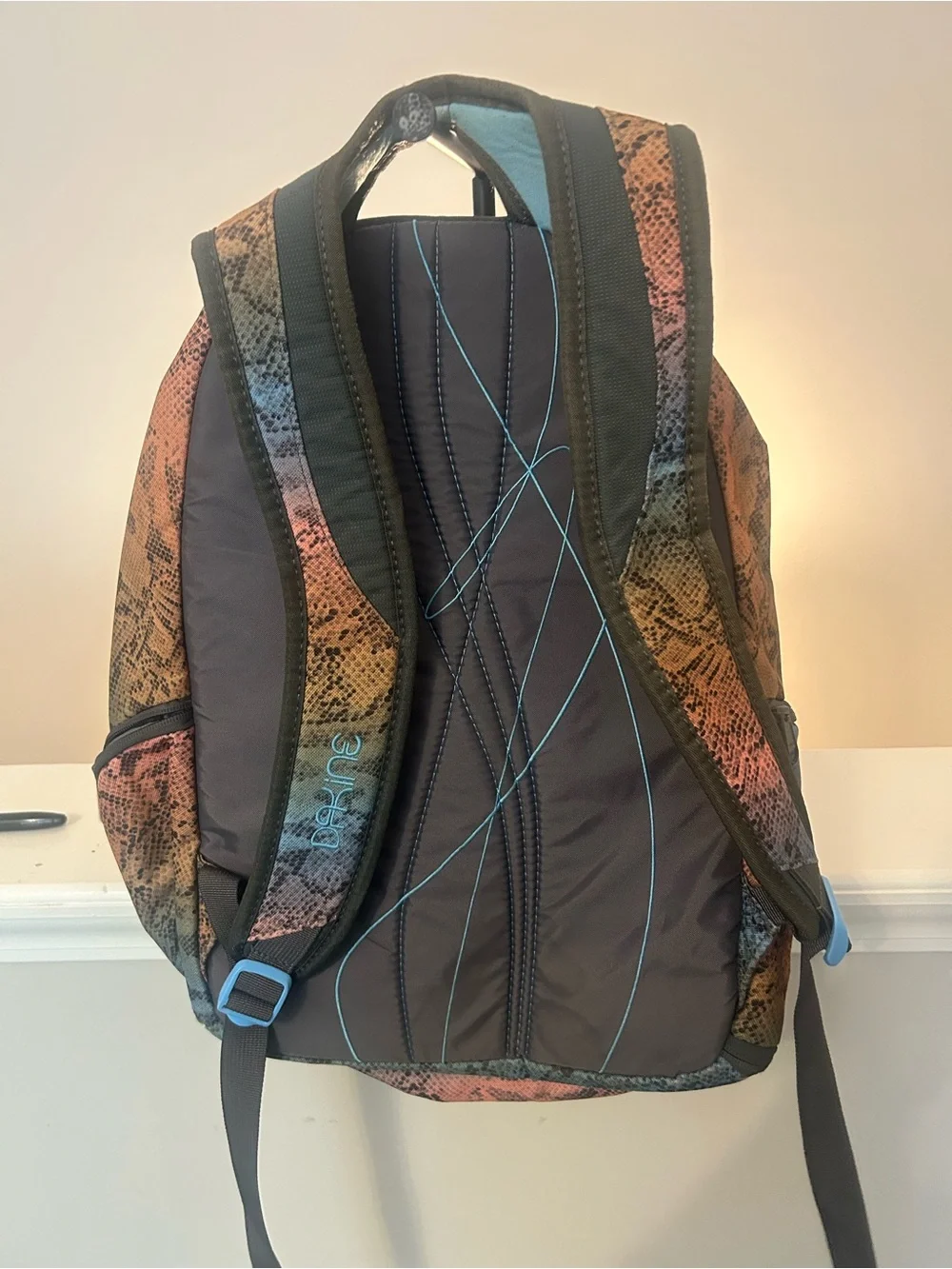 Dakine Rainbow Snake-Print Backpack in Blue, Green, Orange and Pink